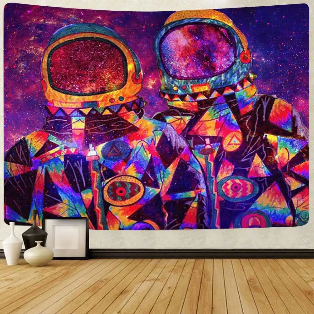 

Psychedelic Astronaut Tapestry Burning Flame Trippy Tree Art Wall Hanging Tapestries for Living Room Home Dorm Decor