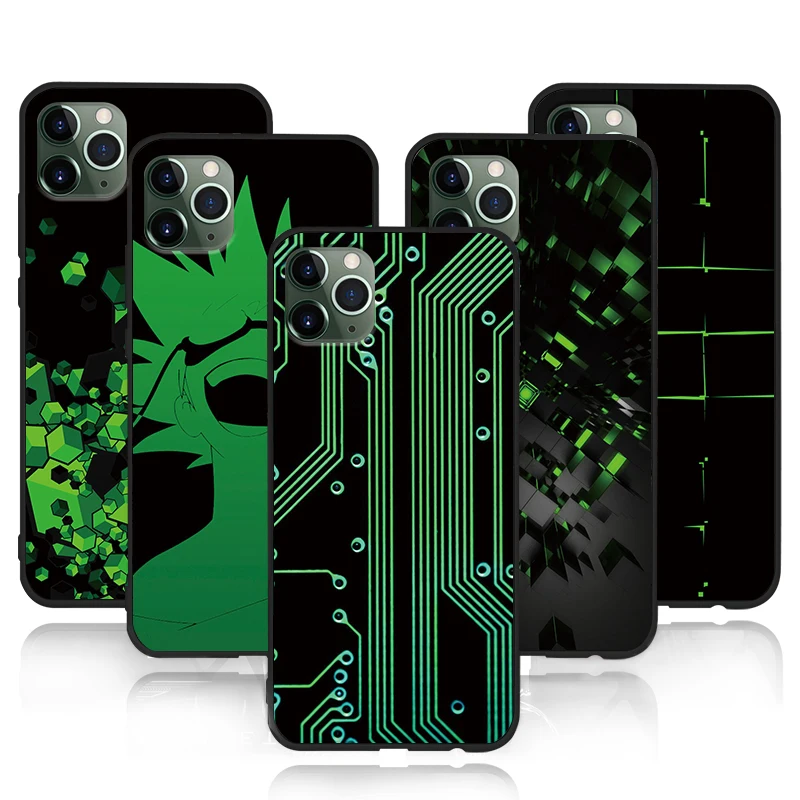 Фото Зеленый и черный чехол для телефона iPhone 11 Pro Max X XS XR 8 7 6 5 s Plus силиконовый защитный