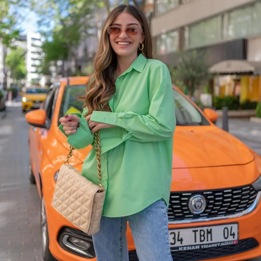 JUNWU Summer Women's Green Lapel Single-Breasted Wide And Long Shirt Long-Sleeved High-Quality Top Sexy Casual Street Za Style
JUNWU Summer Women's Green Lapel Single-Breasted Wide And Long Shirt Long-Sleeved High-Quality Top Sexy Casual Street Za Style
