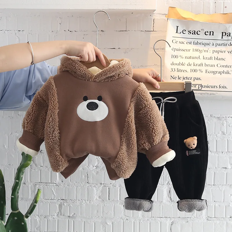 Boys Winter Set Cartoon Splicing Pullover Hooded Long Sleeved Shirt Two Piece Set Boys Set
Boys Winter Set Cartoon Splicing Pullover Hooded Long Sleeved Shirt Two Piece Set Boys Set