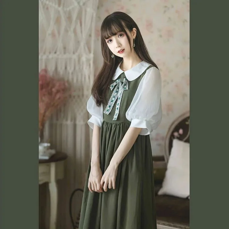 Women Short Sleeve Dress A-line Bow Sweet Lace Design Puff-sleeve High Waist Patchwork Preppy n Style Students All-match
Women Short Sleeve Dress A-line Bow Sweet Lace Design Puff-sleeve High Waist Patchwork Preppy n Style Students All-match