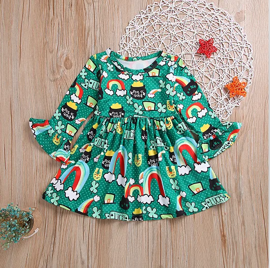 Girls Fashion Long-sleeved Dress Sweet Rainbow and Clouds Print Round Neck Children Princess Dress 
Girls Fashion Long-sleeved Dress Sweet Rainbow and Clouds Print Round Neck Children Princess Dress