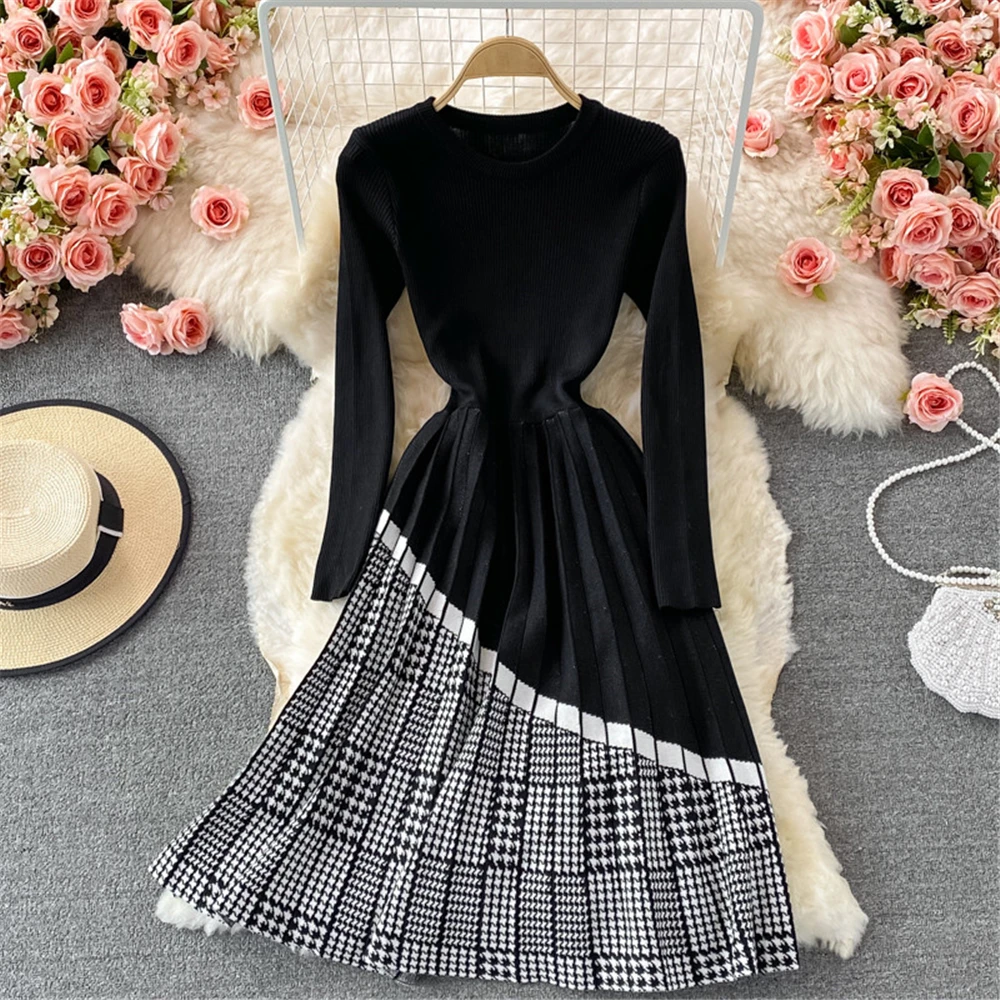 Autumn Winter Sweater Knitted Dress Fashion O Neck Grid Patchwork Knitwear Midi Dresses Vestidos Female Clothing 2021 Coisini
Autumn Winter Sweater Knitted Dress Fashion O Neck Grid Patchwork Knitwear Midi Dresses Vestidos Female Clothing 2021 Coisini
