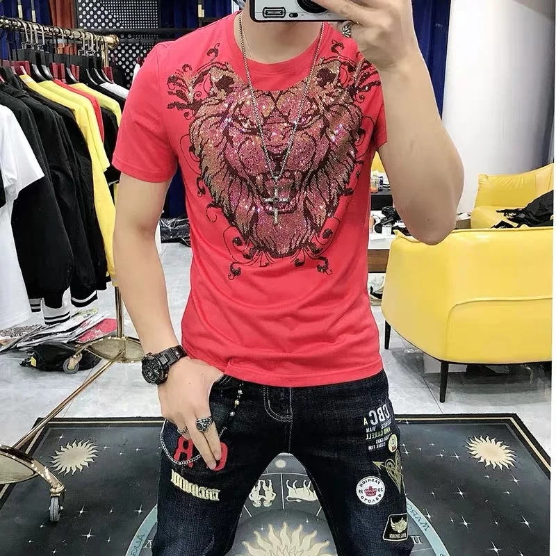 High quality men's designer T-shirt top rhinestones O-neck slim short sleeve T-shirt casual fashion perfect T-shirt
High quality men's designer T-shirt top rhinestones O-neck slim short sleeve T-shirt casual fashion perfect T-shirt