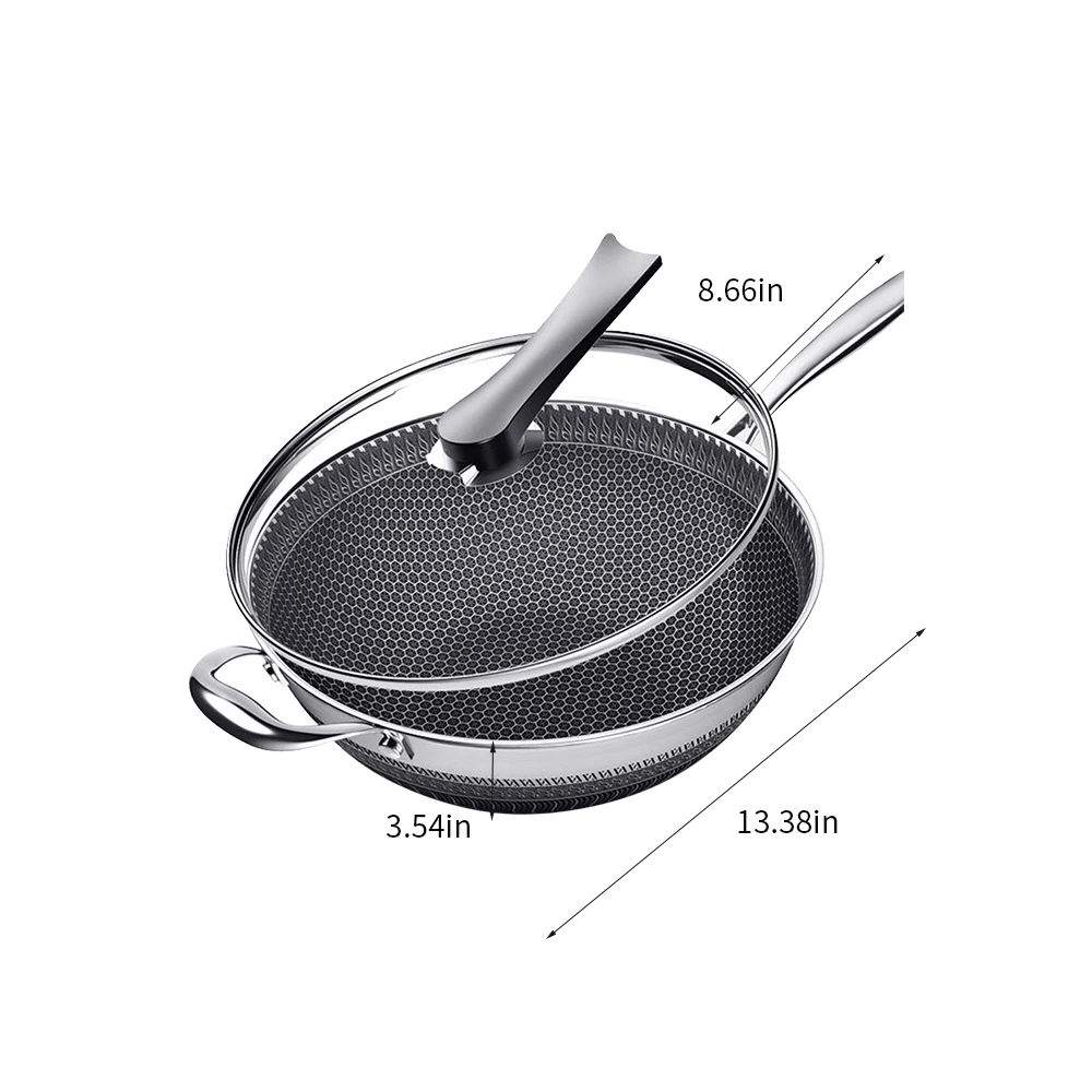 New Non-stick Pan Double-sided Honeycomb 304 Stainless Steel Wok Without Oil Smoke Frying Pan Wok Without Phosphorus
New Non-stick Pan Double-sided Honeycomb 304 Stainless Steel Wok Without Oil Smoke Frying Pan Wok Without Phosphorus