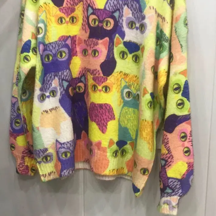 2021 Spring Women'S Knit Sweater Top Korean Fashion Cat Colorful Loose Large Size Fat Mm Long-Sleeved Hedging Leisure
2021 Spring Women'S Knit Sweater Top Korean Fashion Cat Colorful Loose Large Size Fat Mm Long-Sleeved Hedging Leisure