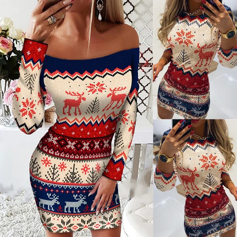 Women Dress Christmas Day Full Sleeve Slim Print Color Winter Female Vestido New Hot Sexy C3283
Women Dress Christmas Day Full Sleeve Slim Print Color Winter Female Vestido New Hot Sexy C3283