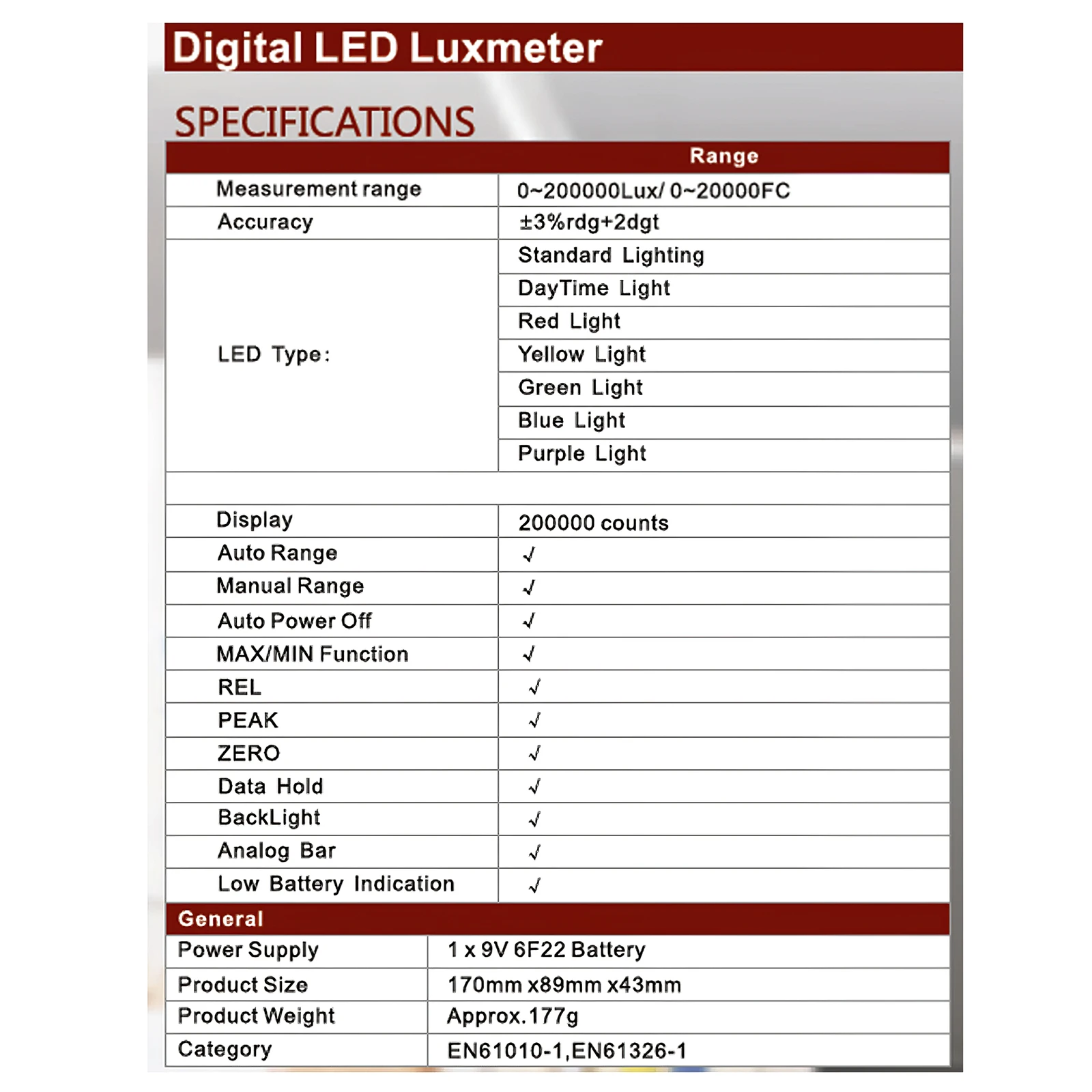 

PEAKMETER PM6612L/PM6612 Light Meter Photography Digital Luxmeter Integrated Illuminometer Lux/Fc Photometer Enviromental Tester