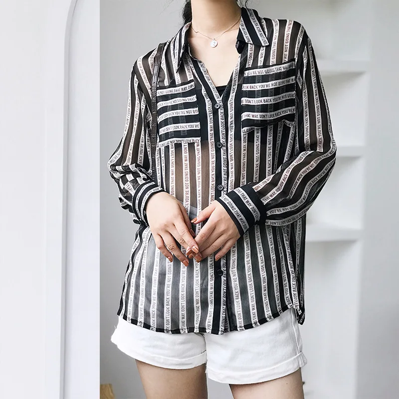 Spring and Summer Striped Chiffon Shirt Long Sleeve Button Up Shirt Womens Tops Women Shirts Plus Size Korean Fashion Blouse
Spring and Summer Striped Chiffon Shirt Long Sleeve Button Up Shirt Womens Tops Women Shirts Plus Size Korean Fashion Blouse