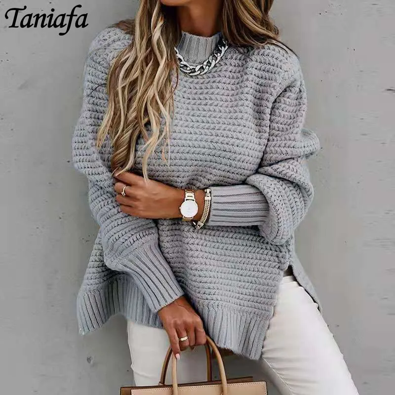 Women Long Sleeve Sweater Autumn Winter Solid Color Pullover Sweater Casual Knitting Round Neck Hem Slit Sweater
Women Long Sleeve Sweater Autumn Winter Solid Color Pullover Sweater Casual Knitting Round Neck Hem Slit Sweater