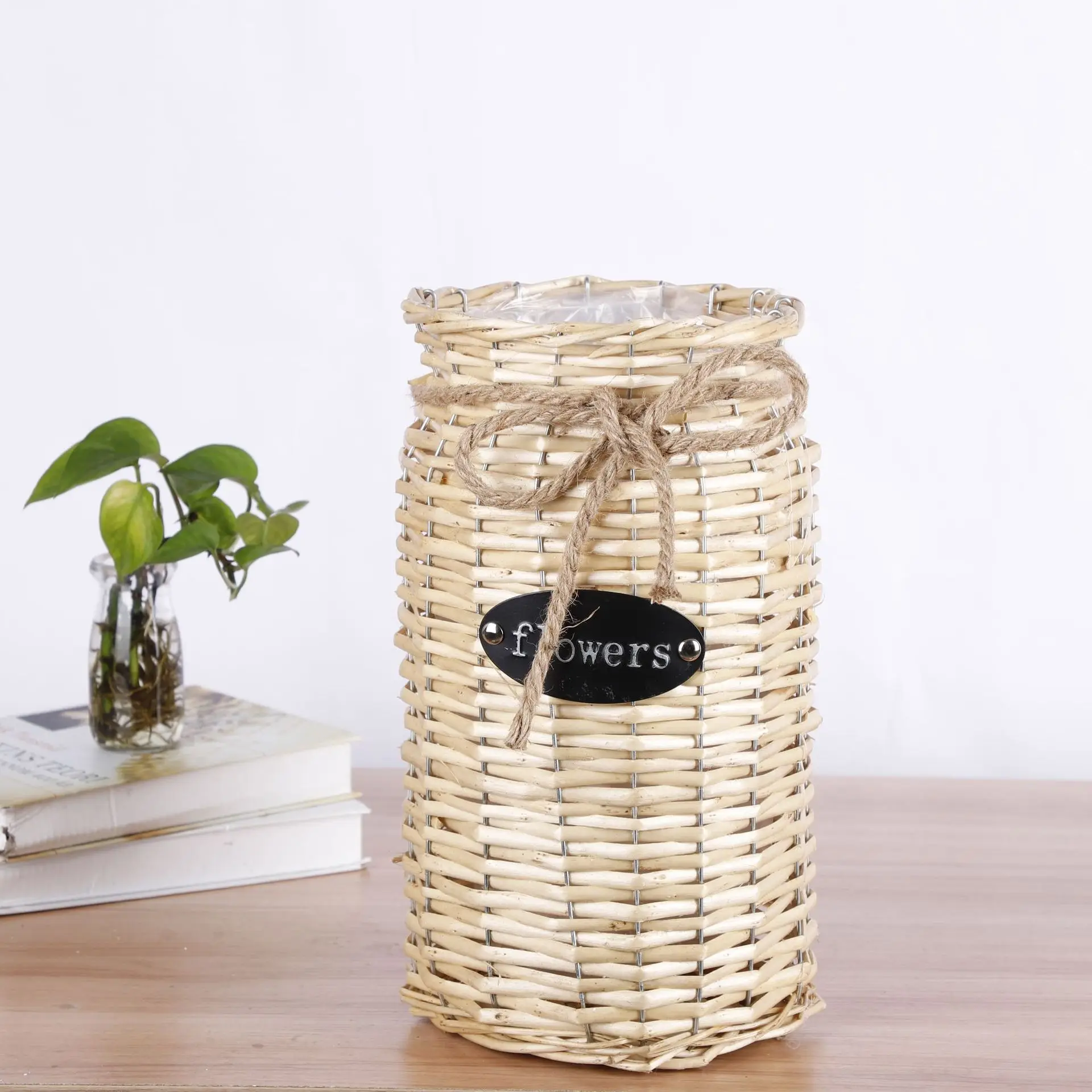 

Wicker Woven Storage Basket Fower Straw Flower Basket Vase Floor Height Hanging Basket Household Garden Wall Decoration Contain