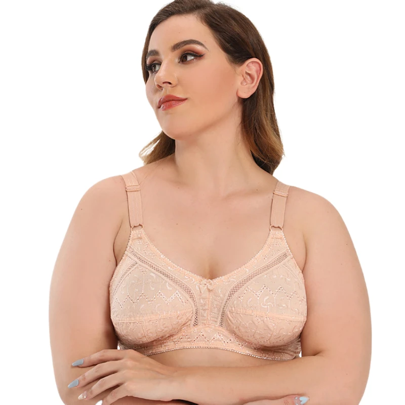 

Women's Full Coverage Floral Lace Bralette Comfort Unlined Jacquard Wireless Bras Plus Size Minimizer Bra Ultra-thin Thick C Cup