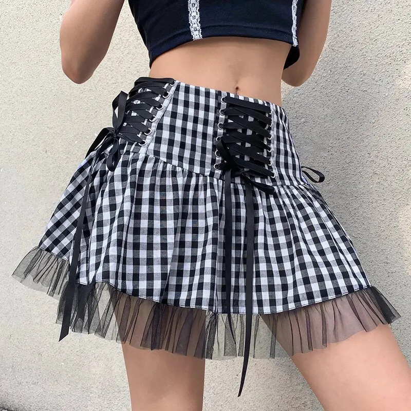 Y2K Harajuku Gothic Lace Up Plaid Mini Skirt Mesh Patctwork Ball Gown Skirt Women Bandage High Waist Pleated Skirts Streetwear
Y2K Harajuku Gothic Lace Up Plaid Mini Skirt Mesh Patctwork Ball Gown Skirt Women Bandage High Waist Pleated Skirts Streetwear