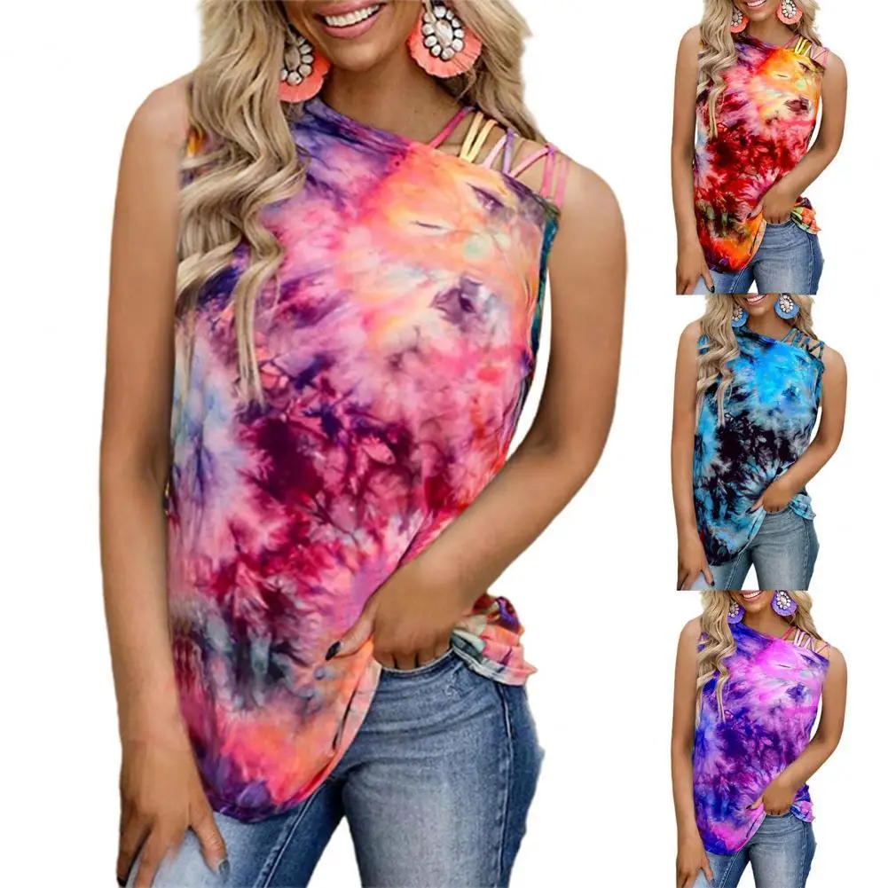 Hot Sales Summer Women Vest Off Shoulder Tie Dye Print Sleeveless Loose Blouse T-shirt for Office 
Hot Sales Summer Women Vest Off Shoulder Tie Dye Print Sleeveless Loose Blouse T-shirt for Office