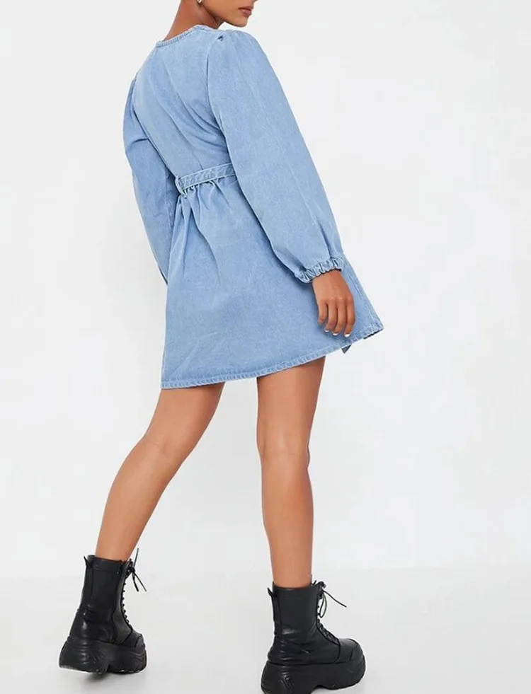 Women's long-sleeved cardigan V-neck big swing women's denim midi dress dresses women
Women's long-sleeved cardigan V-neck big swing women's denim midi dress dresses women