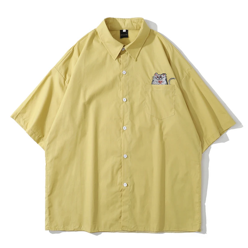 Cute Embroidery Cat Short Sleeve Blouse Women Turn Down Collar Buttons Oversized Shirt Blouse Elegant Ladies Summer Streetwear 
Cute Embroidery Cat Short Sleeve Blouse Women Turn Down Collar Buttons Oversized Shirt Blouse Elegant Ladies Summer Streetwear