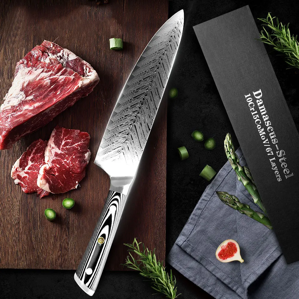 Damascus Knives Chef Knife Japanese Kitchen Knife Damascus VG10 67 Layer Stainless Steel Knives Ultra Sharp G10 Handle
Damascus Knives Chef Knife Japanese Kitchen Knife Damascus VG10 67 Layer Stainless Steel Knives Ultra Sharp G10 Handle