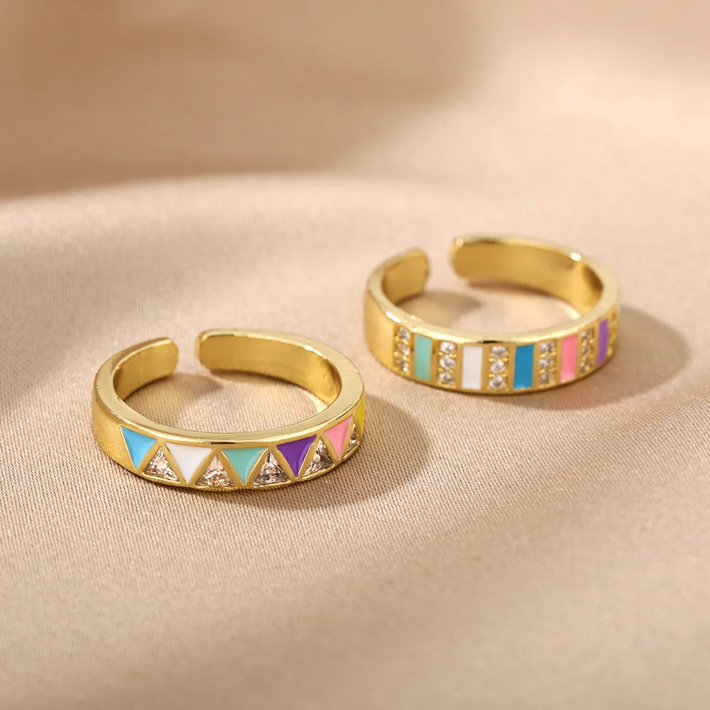 Цветные капающие масляные геометрические Золотые открытые кольца для женщин