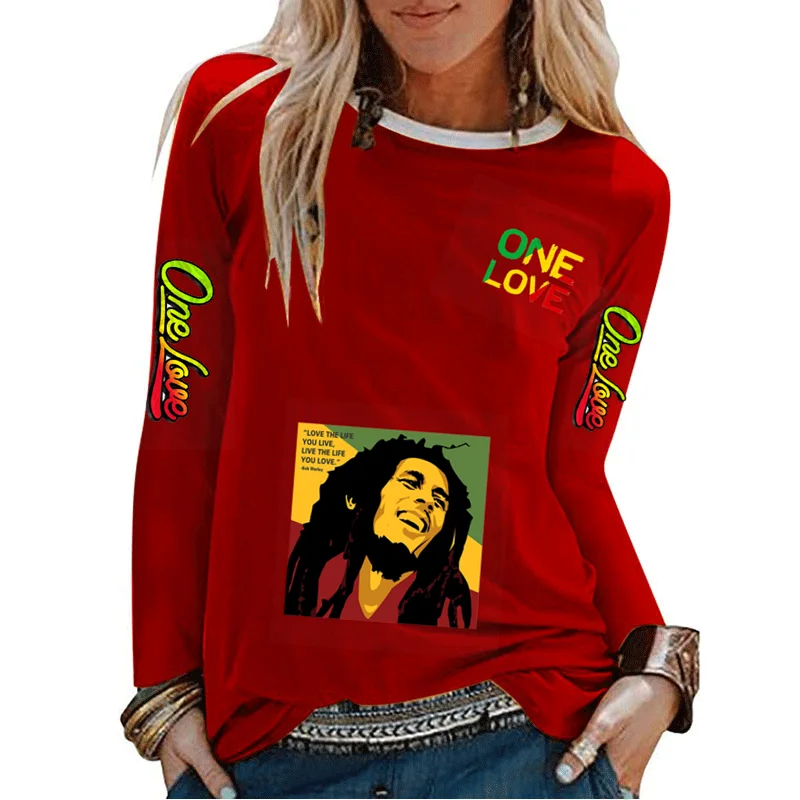 Women's fashion T-shirt Bob Marley 3D printing Harajuku casual round neck pattern oversized long-sleeved summer quick-drying top
Women's fashion T-shirt Bob Marley 3D printing Harajuku casual round neck pattern oversized long-sleeved summer quick-drying top