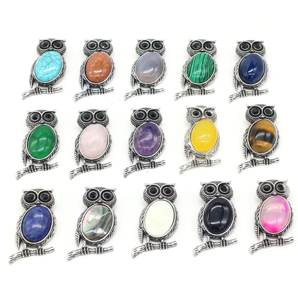 Natural Stone Brooches Owl Shape Alloy Pendant Crystal Agates Stone Pendant Charms for Jewelry Making Necklace Bracelet Gift 
Natural Stone Brooches Owl Shape Alloy Pendant Crystal Agates Stone Pendant Charms for Jewelry Making Necklace Bracelet Gift