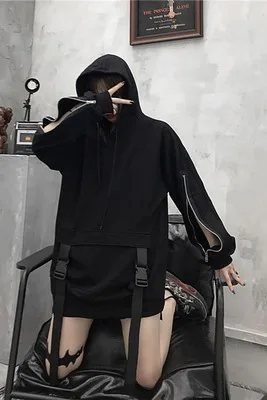 Dark Women's autumn new sleeve ZIP open large pocket design ribbon small personality loose Hoodie 
Dark Women's autumn new sleeve ZIP open large pocket design ribbon small personality loose Hoodie