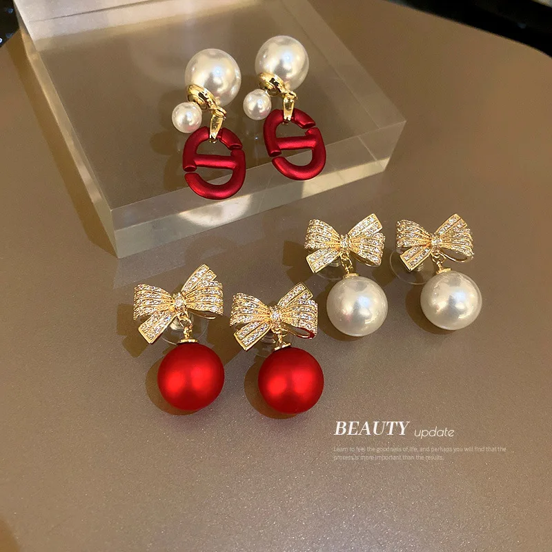 Fashion Crystal Bow Knot Stud Earrings For Women Pearl Cherry Flowers Rhinestone Red Earring Girls Party New Year Jewelry Gifts
Fashion Crystal Bow Knot Stud Earrings For Women Pearl Cherry Flowers Rhinestone Red Earring Girls Party New Year Jewelry Gifts