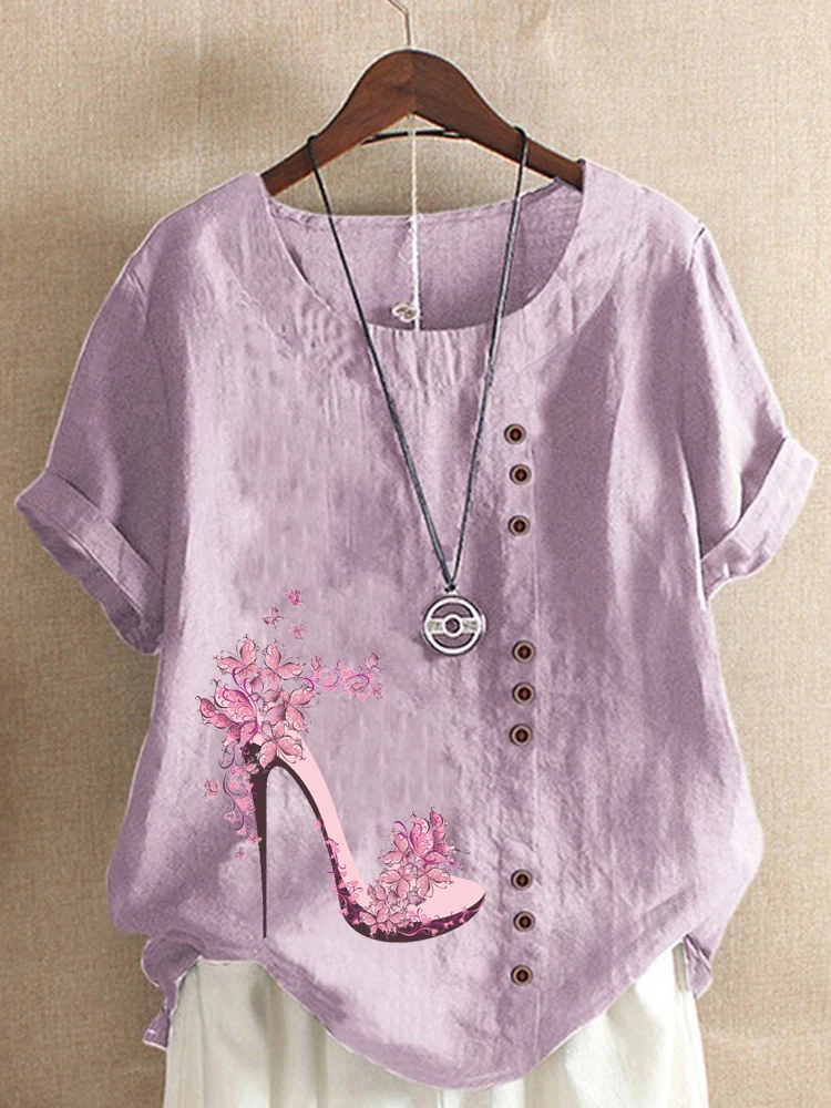 Women's New Fashion O-neck Floral High-heeled Shoes Printed Short Sleeve Tops Loose Linen T-Shirt Casual Blouse S-5XL
Women's New Fashion O-neck Floral High-heeled Shoes Printed Short Sleeve Tops Loose Linen T-Shirt Casual Blouse S-5XL