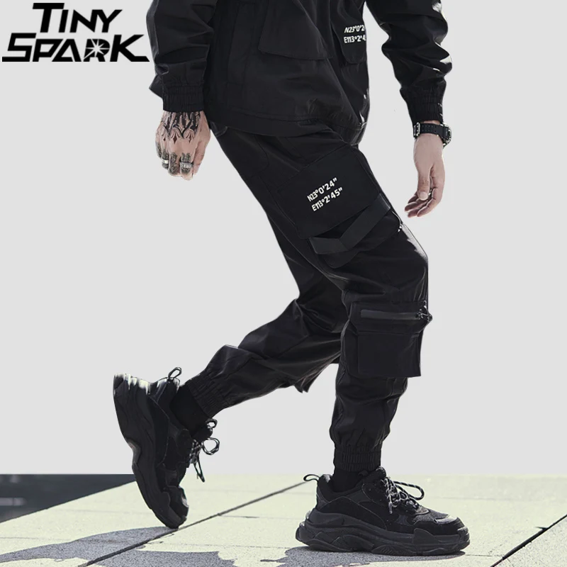 

2021 уличная хип-хоп брюки карго джоггеры боковые карманы Харадзюку мужские мешковатые брюки для хип-хопа черные уличные брюки