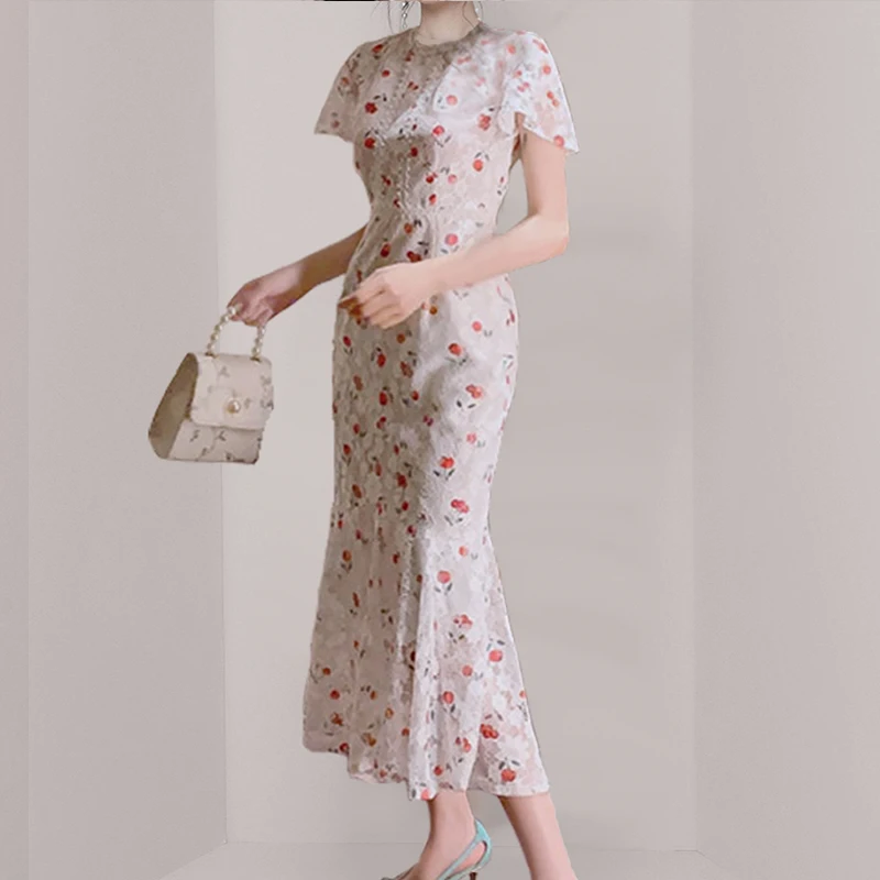High Waist Summer Dress Office Ladies Lace Cherry Print Dresses for Women Slim Fishtail Casual Dress T986
High Waist Summer Dress Office Ladies Lace Cherry Print Dresses for Women Slim Fishtail Casual Dress T986