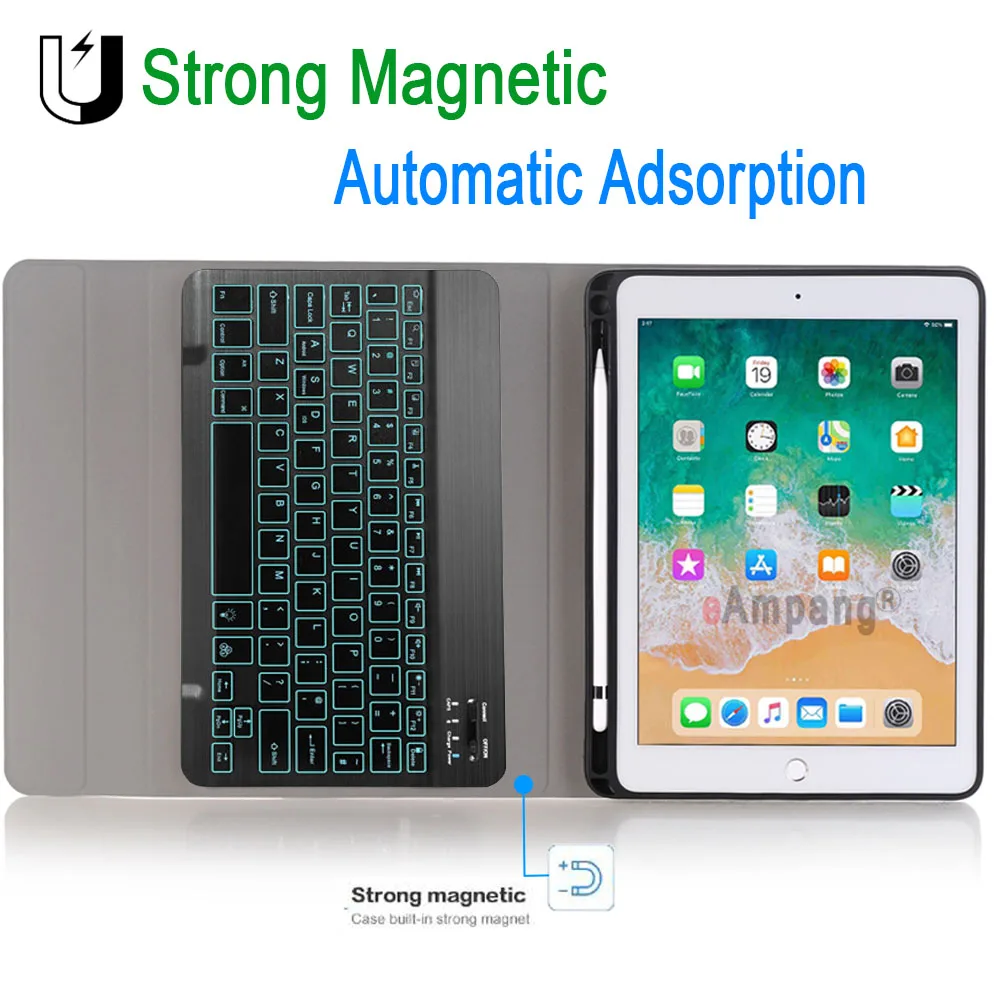 Чехол для клавиатуры с подсветкой iPad Mini 2019 5 4 A1538 A1550 A2125 A2126 со слотом ручки мягкий