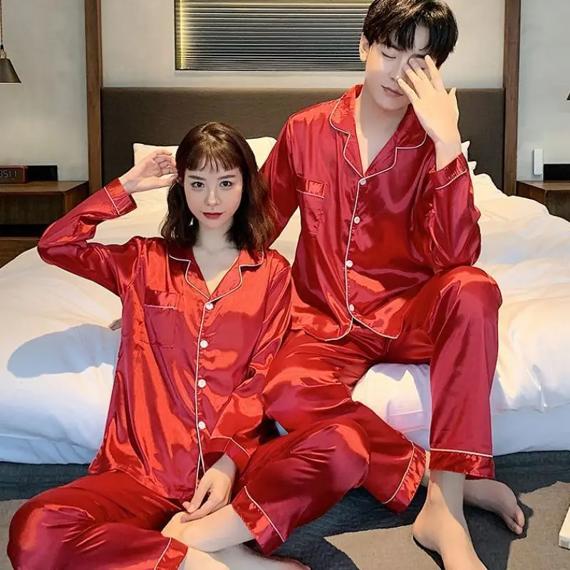 Couple Pajamas Longpants Long Sleeve Sleepwear Set Women Silk Summer Fashion Casual Womens Home Clothes Pluss Size Wear Outside
Couple Pajamas Longpants Long Sleeve Sleepwear Set Women Silk Summer Fashion Casual Womens Home Clothes Pluss Size Wear Outside