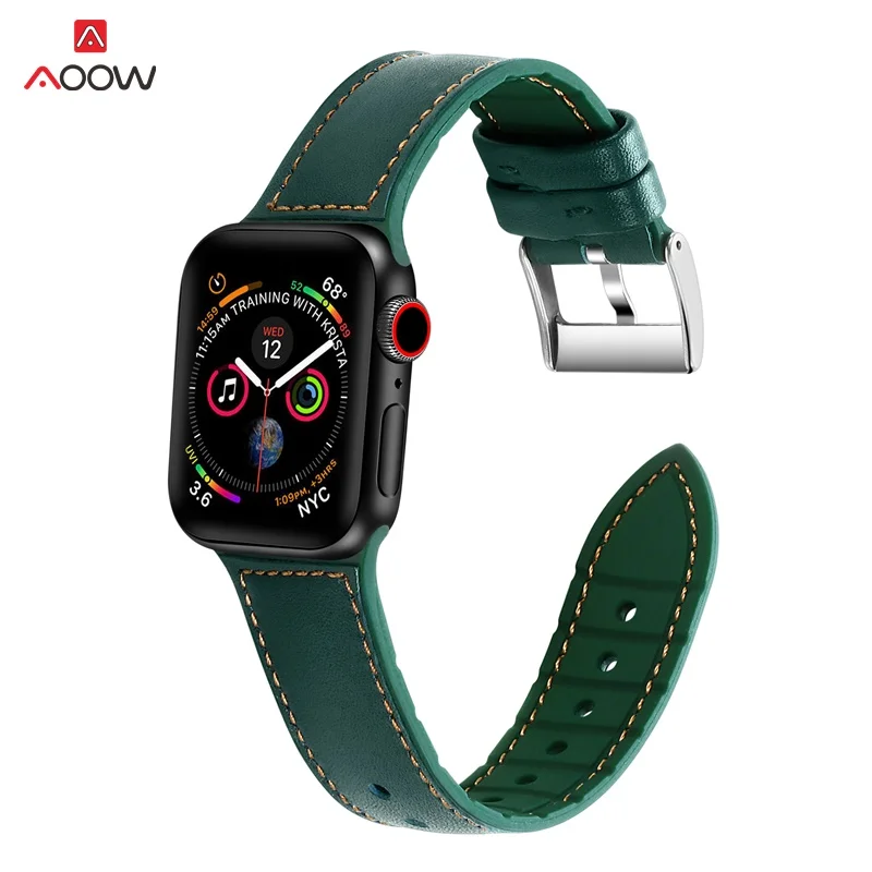 AOOW силиконовый ремешок для часов из натуральной кожи Apple Watch 38 мм 40 42 44 iWatch 1 2 3 4 на