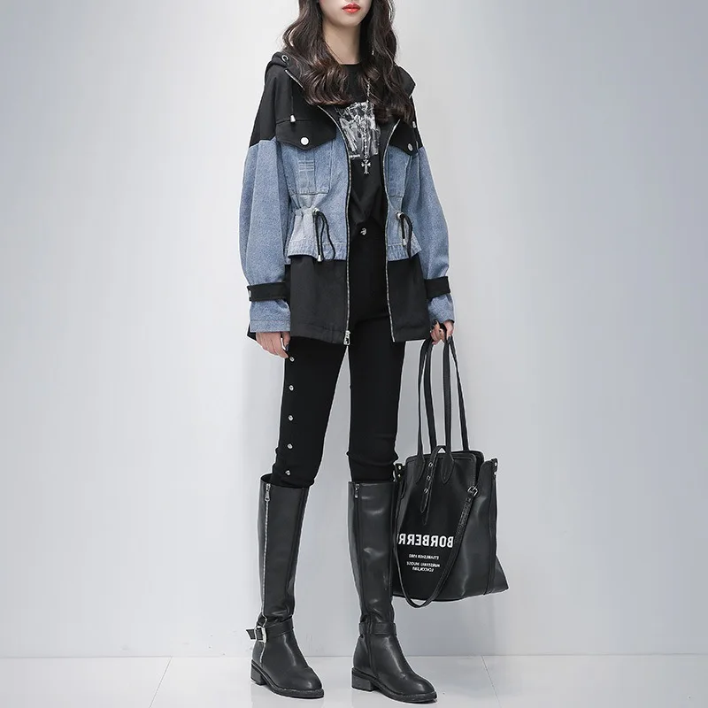 Autumn 2020 New Windbreaker Women Loose and Thin Stitching Denim Patchwork Trenchs and Coats for Ladies
Autumn 2020 New Windbreaker Women Loose and Thin Stitching Denim Patchwork Trenchs and Coats for Ladies