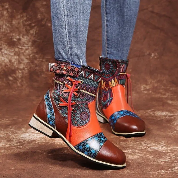 Vintage Ladies Fashion Boots PU Fringed Cross Tied Print Patchwork Zipper Low Heel Women's Ankle Boots Floral Boots
Vintage Ladies Fashion Boots PU Fringed Cross Tied Print Patchwork Zipper Low Heel Women's Ankle Boots Floral Boots
