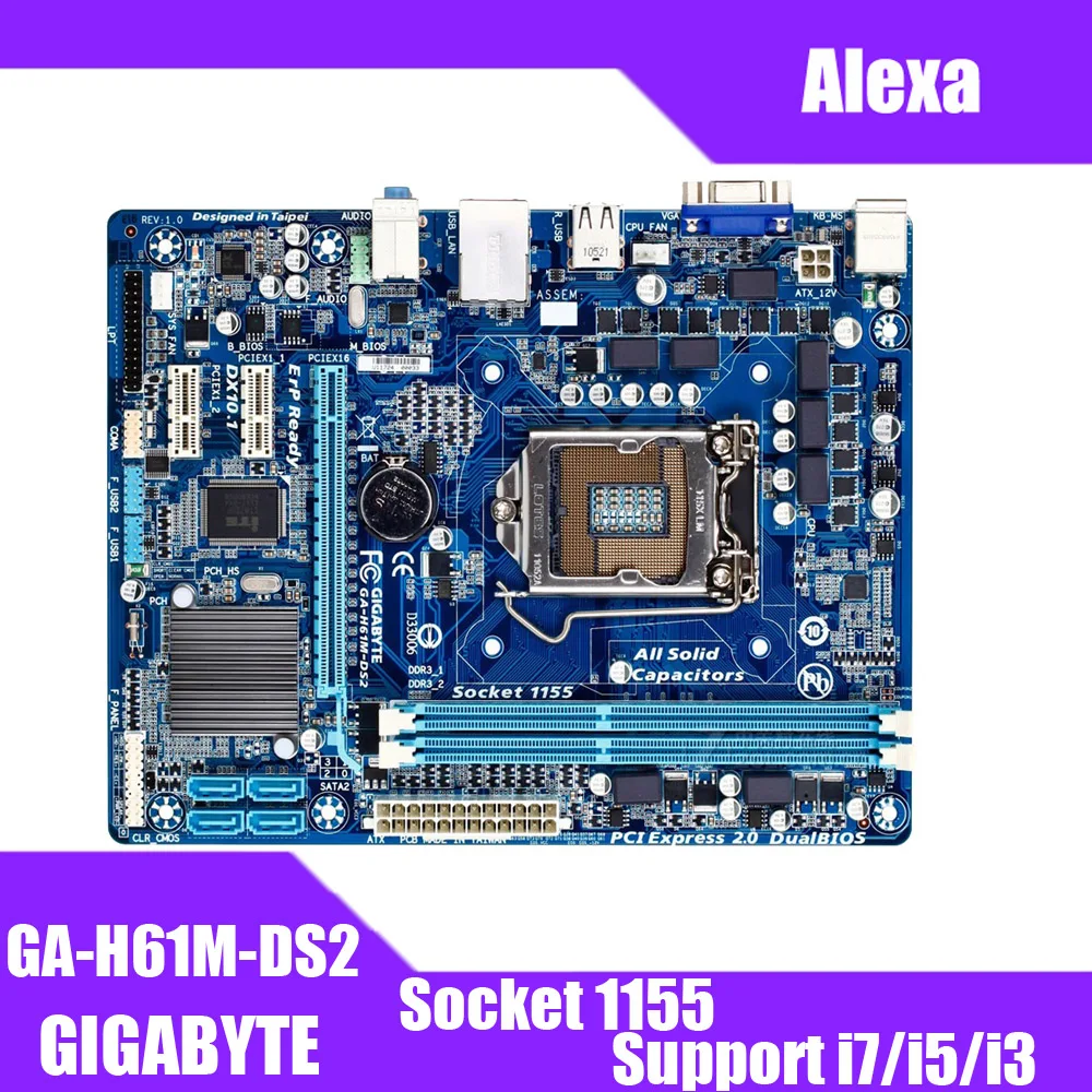 Материнская плата GIGABYTE GA H61M DS2 для настольных ПК H61 Socket LGA 1155 i3 i5 i7 DDR3 16G uATX UEFI биос