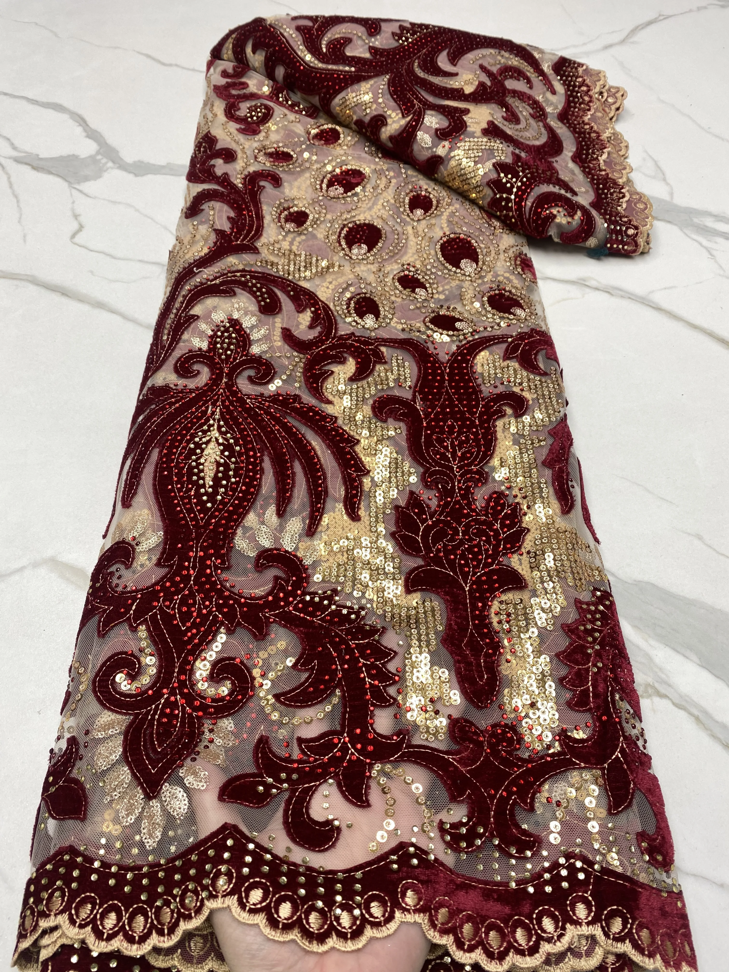 African Velvet Tulle Lace Fabric With Stones 5 yards French Embroidery Sequins Mesh Lace Fabric For Weddings And Parties NA4767B
African Velvet Tulle Lace Fabric With Stones 5 yards French Embroidery Sequins Mesh Lace Fabric For Weddings And Parties NA4767B