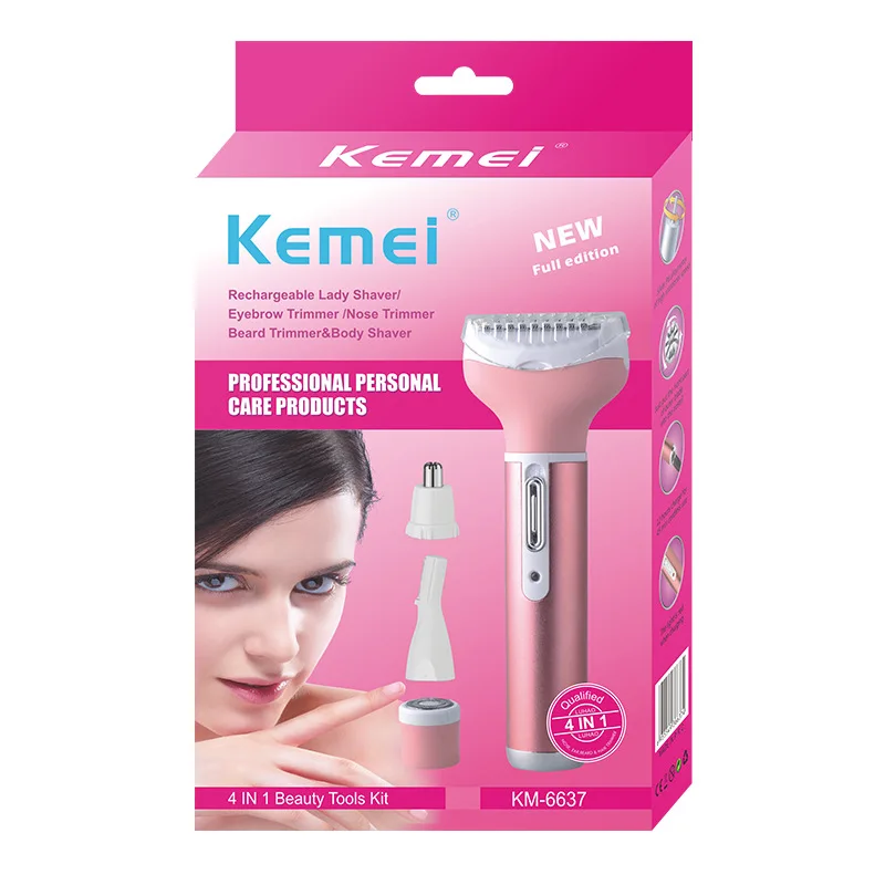 Kemei Multifunctional 4 in 1 Rechargeable Women Body Shaver Beard Eyebrow Nose Trimmer Set Electric Shaver Armpit epilator 
Kemei Multifunctional 4 in 1 Rechargeable Women Body Shaver Beard Eyebrow Nose Trimmer Set Electric Shaver Armpit epilator