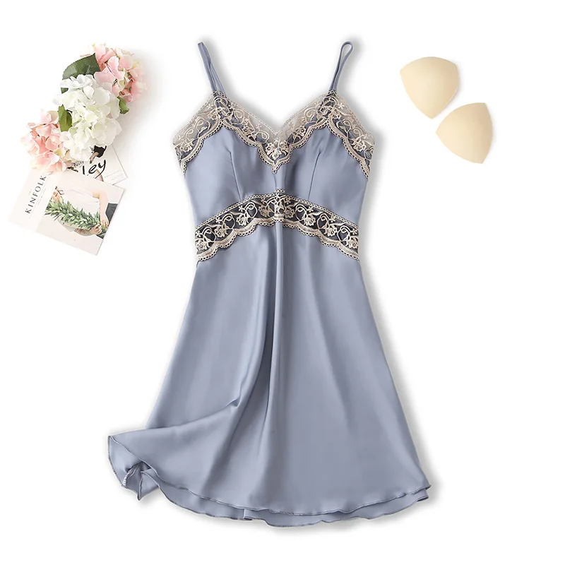 Hollow Out Lady Nightgown Sexy Satin Sleep Dress Silky Spaghetti Strap Nightdress Intimate Lingerie Lace Nightwear Home Clothes 
Hollow Out Lady Nightgown Sexy Satin Sleep Dress Silky Spaghetti Strap Nightdress Intimate Lingerie Lace Nightwear Home Clothes
