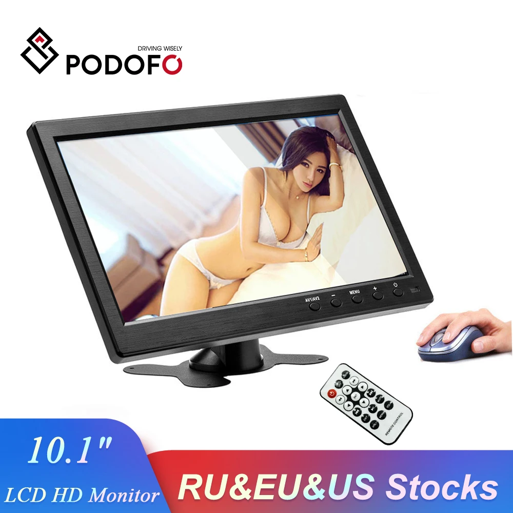 Podofo 10 1 "ЖК дисплей HD монитор Мини ТВ & компьютер Цвет дисплея Экран 2 канала