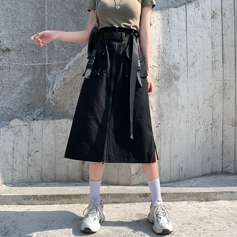 Юбка женская с карманами Ulzzang Повседневная Длинная в Корейском стиле винтажная