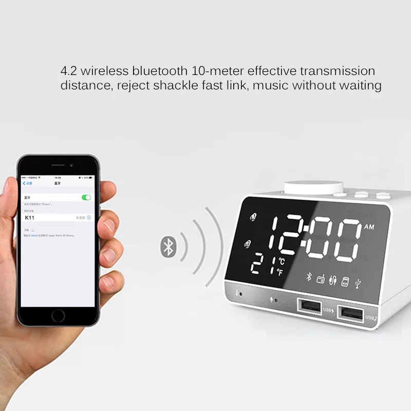 LED Digital Dual Alarm Mirror Clock Wireless Bluetooth Bass Speaker FM Radio+2 USB Charger Ports Music Player Snooze Temperature
LED Digital Dual Alarm Mirror Clock Wireless Bluetooth Bass Speaker FM Radio+2 USB Charger Ports Music Player Snooze Temperature