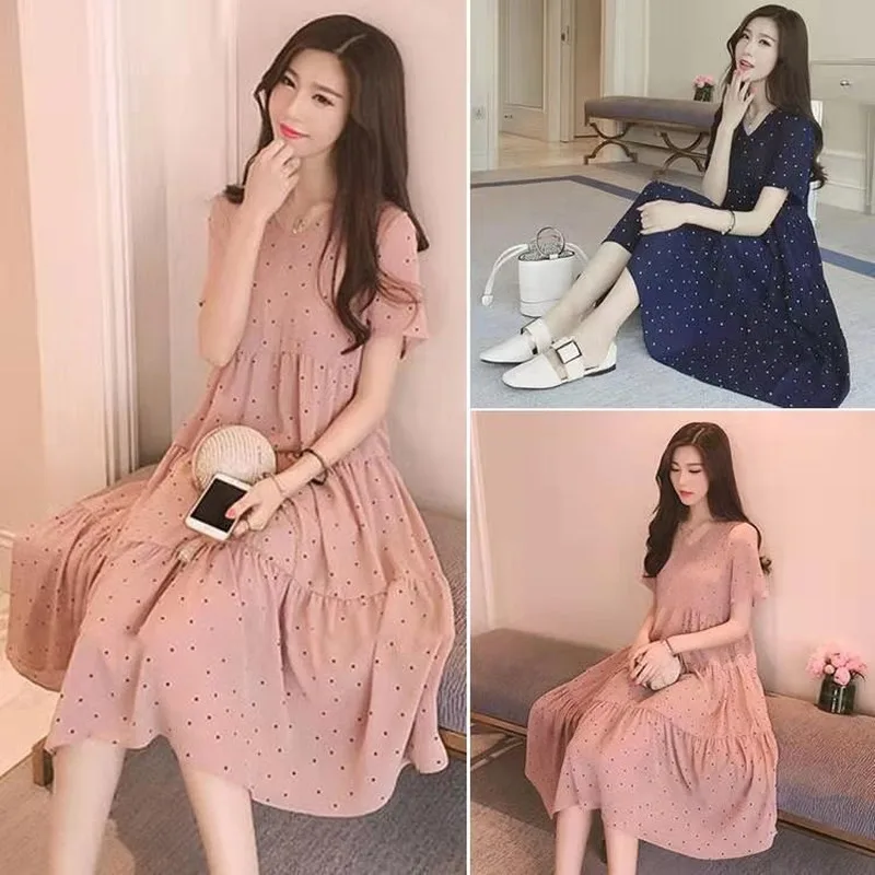 Summer Pregnant Women Short Sleeve Small Polka Dot Printing Chiffon Dress Long Loose Fashion Maternity Dress Sweet Women Dresses
Summer Pregnant Women Short Sleeve Small Polka Dot Printing Chiffon Dress Long Loose Fashion Maternity Dress Sweet Women Dresses