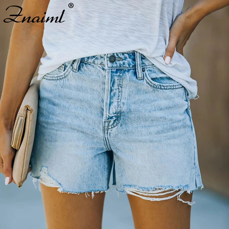 

Znaiml High Waist Slim Denim Shorts Bermuda Plus Size Woman New Fashion Ripped Jeans Shorts Washed Sexy Female Summer Streetwear