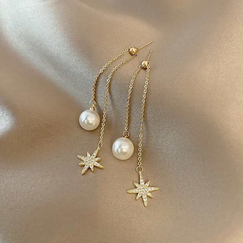 2021 New Fashion Long Metal Tassels Fine Pearl Drop Earrings Senior Elegant Star Crystal Temperament Women Dangle Earrings
2021 New Fashion Long Metal Tassels Fine Pearl Drop Earrings Senior Elegant Star Crystal Temperament Women Dangle Earrings