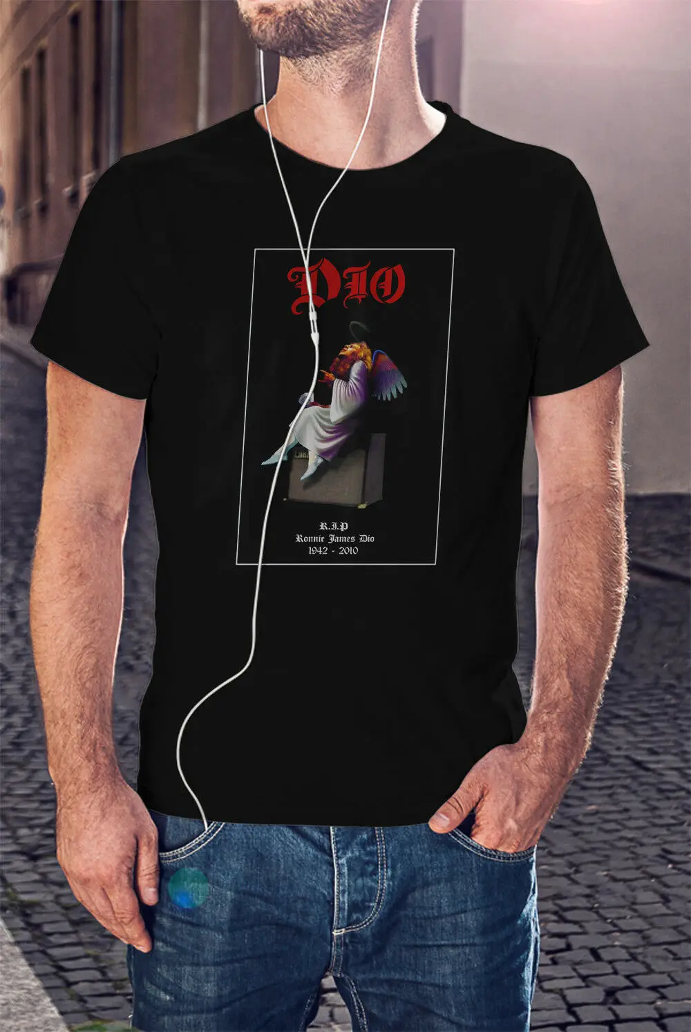 Ронни Джеймс Дио человек черная футболка рок группа Tee черный сабатх