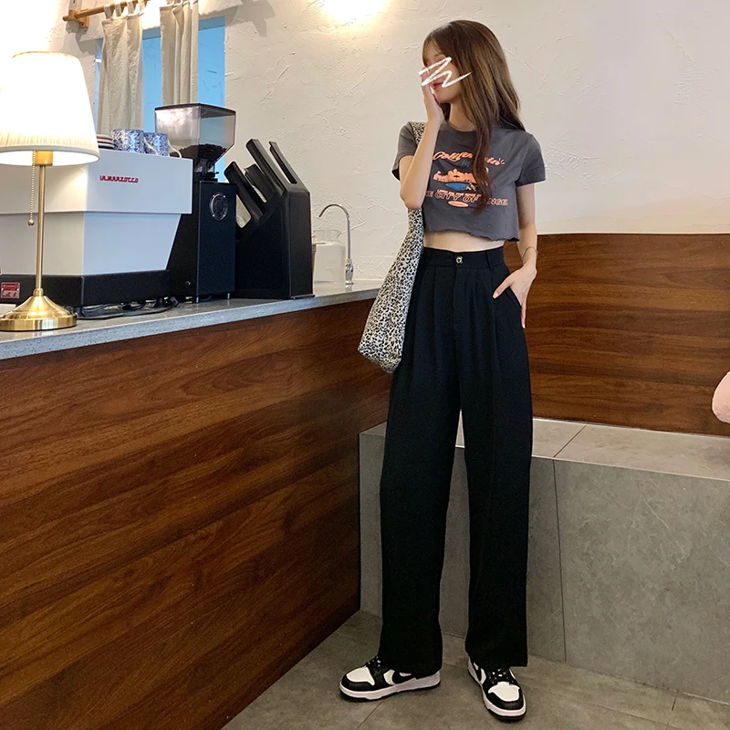 Thin Section High Waist Thin Black Suit Pants Women 2021 New Summer Drape White Straight Wide-Leg Casual Pants
Thin Section High Waist Thin Black Suit Pants Women 2021 New Summer Drape White Straight Wide-Leg Casual Pants