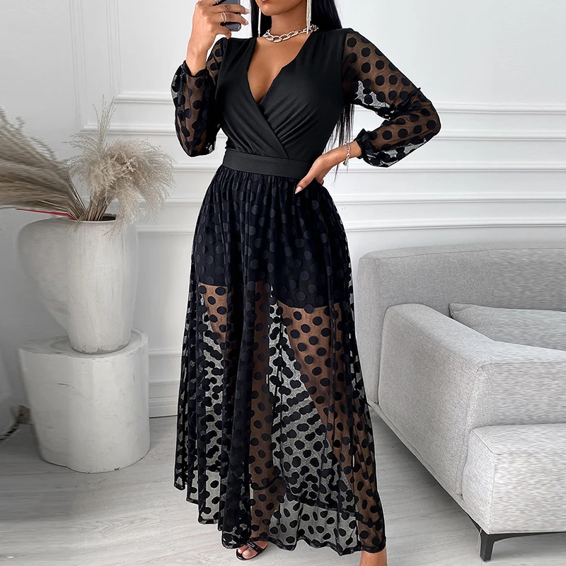 Elegant Dot Printed Deep V-Neck Party Rompers Fashion Shorts Mesh Long Sleeve Slim Beach Playsuit Sexy Summer Lace Loose Dress
Elegant Dot Printed Deep V-Neck Party Rompers Fashion Shorts Mesh Long Sleeve Slim Beach Playsuit Sexy Summer Lace Loose Dress