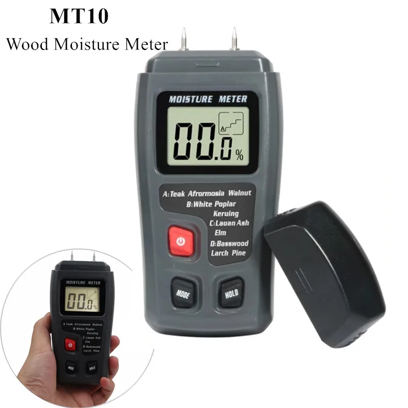 

MT10 Wood Moisture Meter Wooden Humidity Tester Hygrometer Timber Damp Detector Two Pins 0-99.9% Tree Density Measuring tool