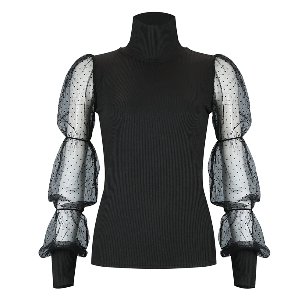 2020 Women Blouse Turtleneck Shirt Mesh Sheer See-through Long Puff Sleeve Top Black White Shirt Ladies Blouses Party Tops
2020 Women Blouse Turtleneck Shirt Mesh Sheer See-through Long Puff Sleeve Top Black White Shirt Ladies Blouses Party Tops