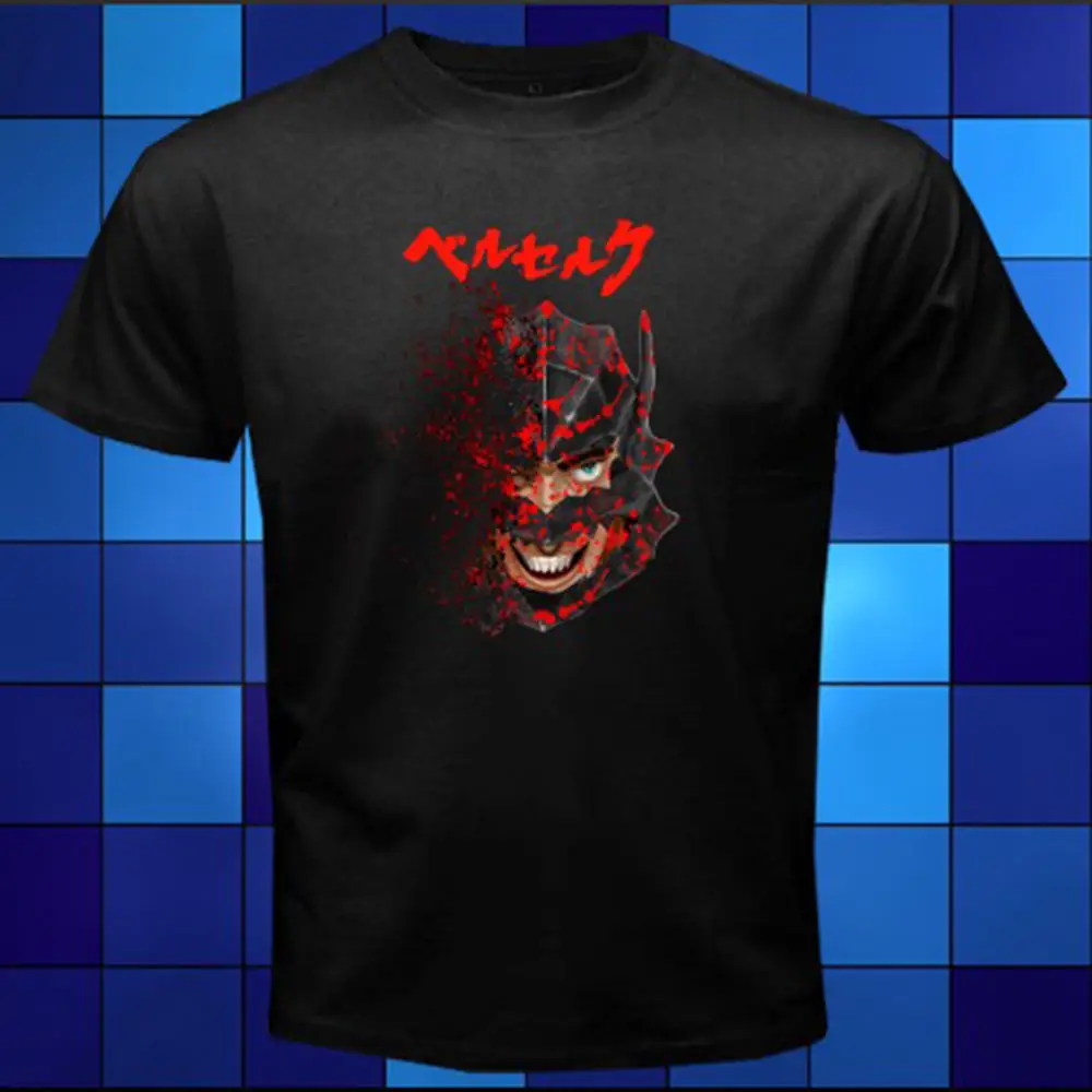 Берсерк ГАТС аниме символ лица черная футболка Размер S M L XL 2XL 3 xlмультфильм